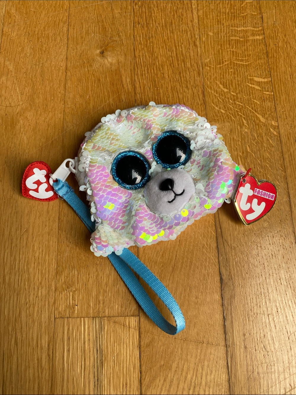 TY Beanie Boos 5" ICY Seal Fashion Flippy Sequin Wristlet Coin Purse Strap MWMTs